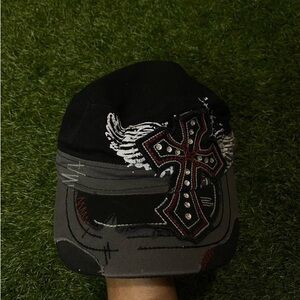 Black and Gray Cap with Cross Design